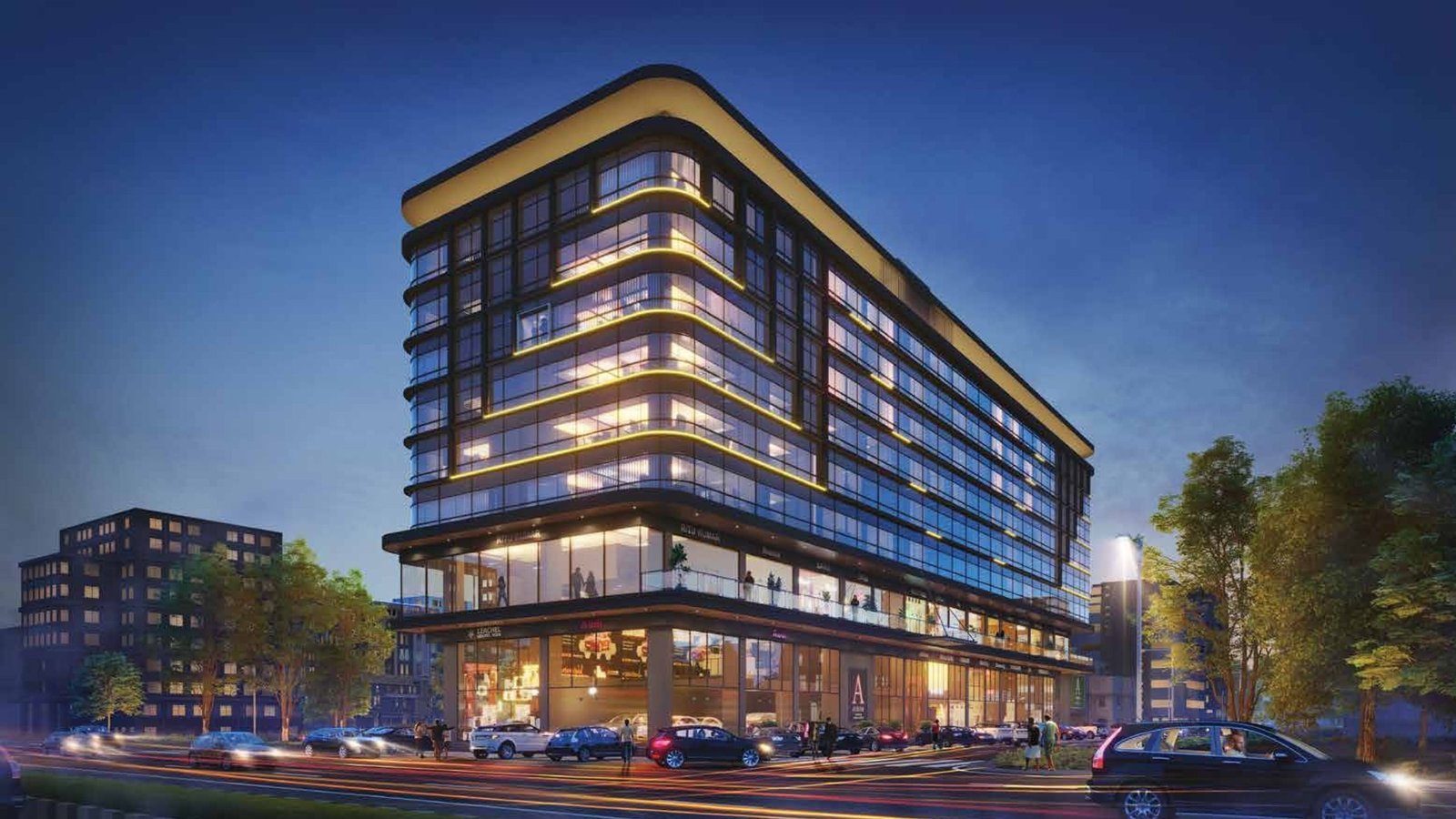 fornt of the building